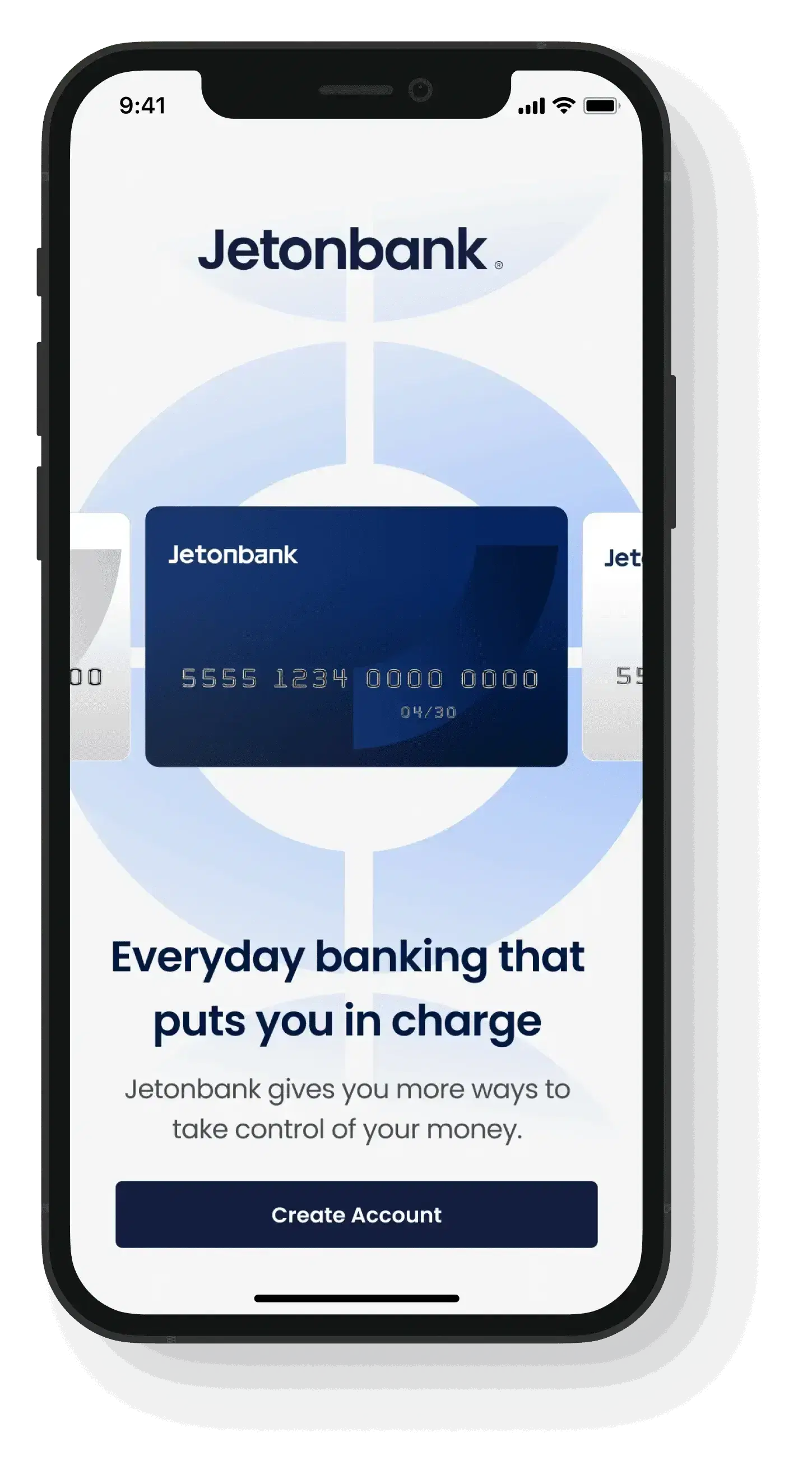 Jetonbank mobile banking app with virtual card